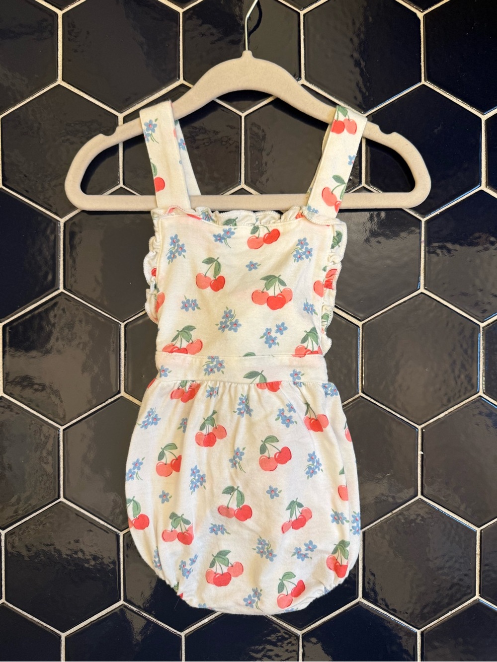 Angel Dear White Romper with Red Cherry & Blue Floral Print